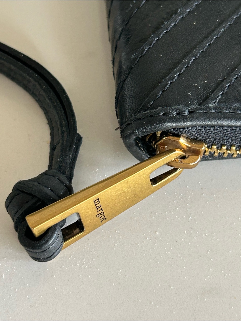 Margo New York Black Quilted Zip Wallet with Wrist Strap